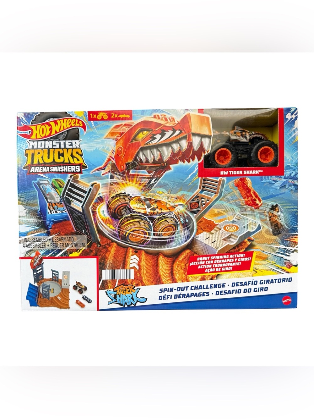 Hot Wheels Monster Trucks Arena Smashers Spin-Out Challenge Tiger Shark NEW